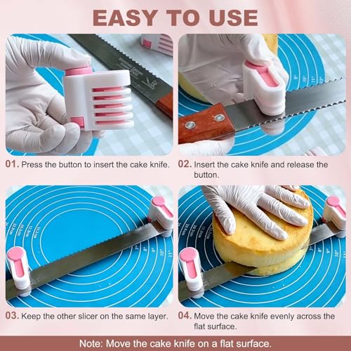 uxcell 2Pcs Cake Leveler Slicer DIY Cake Slicer 5 Layers Pink/Black - color: Pink/Black