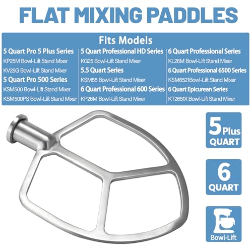 Stainless Flat Beater for KitchenAid 5 Plus - 6QT Bowl Lift Mixer - size: Flat Beater