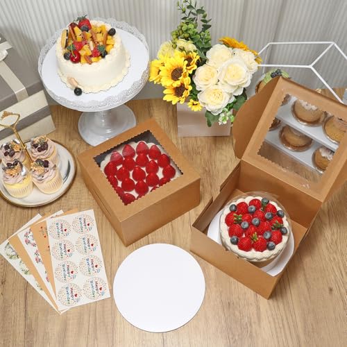 COTOPHER 50 Pcs Cake Boxes 8 Inch, 8x8x5 In Cake Containers with Windown - color: Brown, size: 8x8x5inch