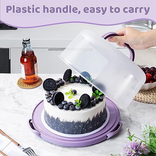 10in Plastic Cake Carrier with Handle, Round Cake Holder with Lid Pink Cake Container for 6in/8in/10in Cake(purple) - color: Purple