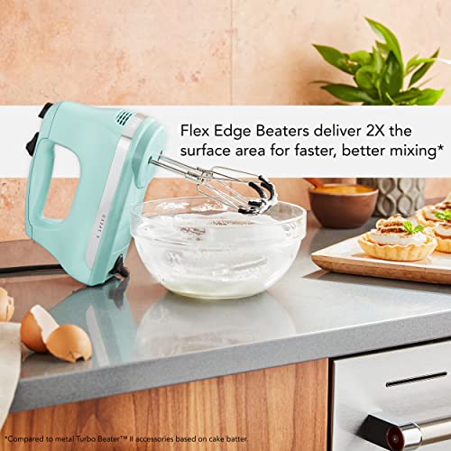 KitchenAid 6 Speed Hand Mixer w/Flex Edge Beaters, KHM6118, Ice Blue - color: Ice Blue