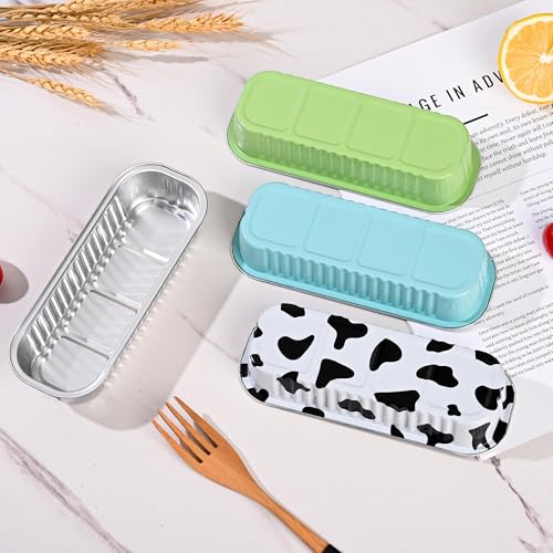 Findful Mini Loaf Baking Pans with Lids and Spoons (50 Pack, 6.8oz) Rectangle Aluminum Foil Baking Pans Tins Containers - Cupcake Containers Wrappers Cheesecake Creme Brulee Ramekins - color: Milk White