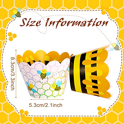 Tenare 48 Pcs Honey Bee Cupcake Wrappers for Bee Party Baking Decor