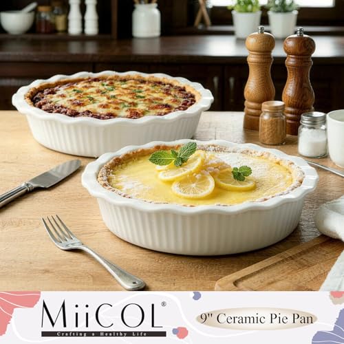 Miicol Ceramic Pie Pan Set of 2, 50 oz Ripple Edge Deep Baking Dish - size: 9 INCH PACK OF 2