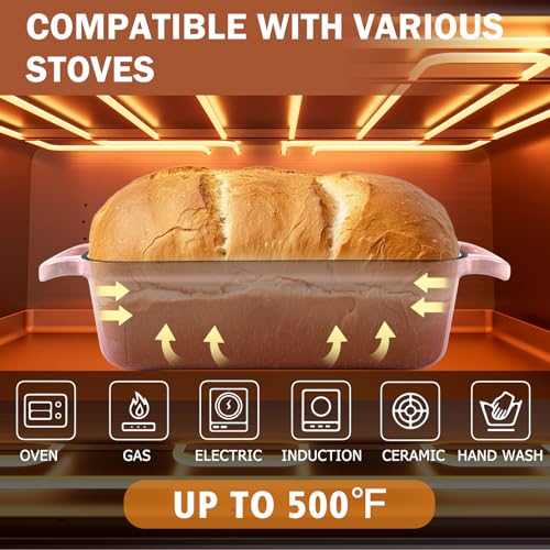 9 x 5 Inch Bread Pan Enameled Cast Iron Loaf Pan with Lid for Baking Pink - color: Pink