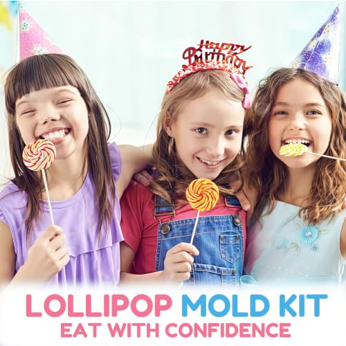 12 Cavities Flower Pink Silicone Lollipop Molds,Hard Candy Chocolate Sucker Mold with 20pcs Bags,20pcs Gold Ties - color: C