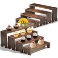 Large 2 Set Stackable Wooden Cupcake Stand Tiered Riser Display Stands for Vendor Events Vendor Booth Display Items Farmhouse Decor Wood Dessert Table Display Set (Dark Brown, 2Pack)