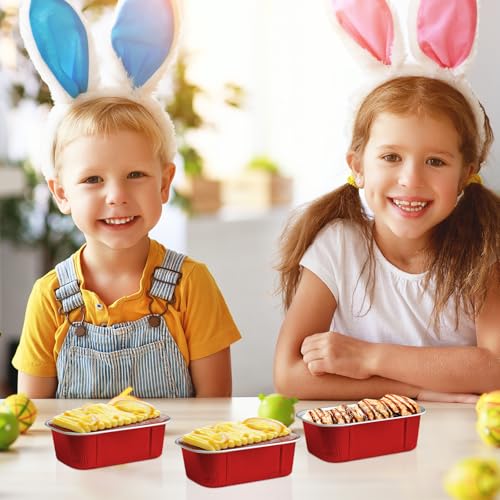 mini loaf pans with lids and spoons 50 Pack,5.5 oz Rectangle mini individual cake tins Disposable Small Aluminum Foil Baking pans(50, Red) - color: Red