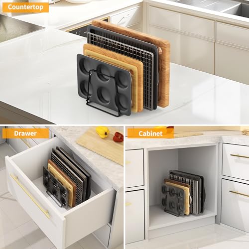 Cutting Board Organizer Kitchen Organizer Rack for Cutting Board, Bakeware, and Cookie Sheet, 5-Slot Heavy-Duty Steel Cookware Holder,Rust-Resistant with Anti-Slip Feet (1, Large) - size: Large