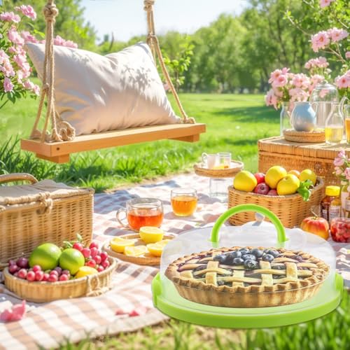 12inch Portable Pie Carrier with Lid and Cupcake Muffin Tart Cookie Keeper Food, for Wedding Party Baby Shower Party Christmas (Green) - color: Green