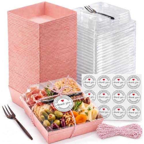 50 Pack 5in Small Charcuterie Boxes with Clear Lids, Mini Paper Containers - color: Pink