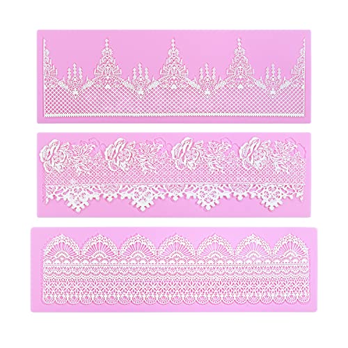Embossing Lace Fondant Molds - Rose Flower Cake Lace Molds Set of 3 - color: D-Pink