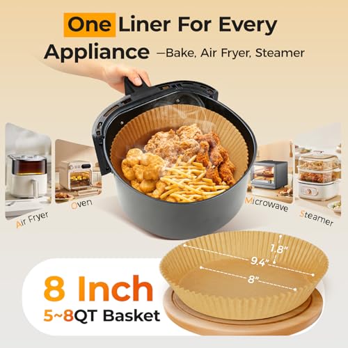 Round 100Pcs 8Inch Air Fryer Paper Liners Disposable for 5-8QT - size: 8"Round