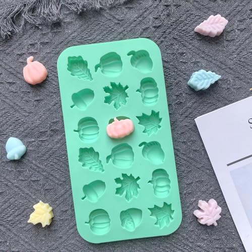 3Pcs 18-Cavity Autumn Harvest Themed Silicone Mold 3D Pumpkin Maple Leaf Chestnut Shaped Chocolate Biscuit Candy Mold, Thanksgiving Silicone Molds for Cake Decoration