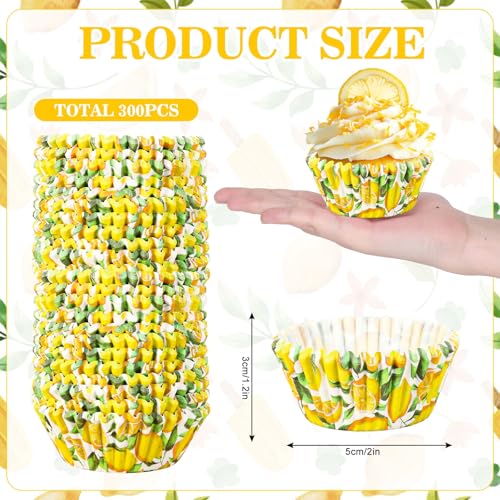 AnyDesign 300Pcs Lemon Cupcake Liners Paper Baking Cups Summer Fruit Standard Muffin Cupcake Wrappers for Birthday Bridal Baby Shower Party Supplies - style: Lemon
