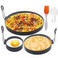 Stainless Steel Egg Cooker Set - 8" Omelette Ring, 6" Pancake Ring, 4" Griddle Egg Ring - Non-stick, Upgrade Large 3 Packs Egg Cooking Rings with Oil Brush & Egg Separator - color: Black 3 pcs of 8" 6" 4“ with accessories