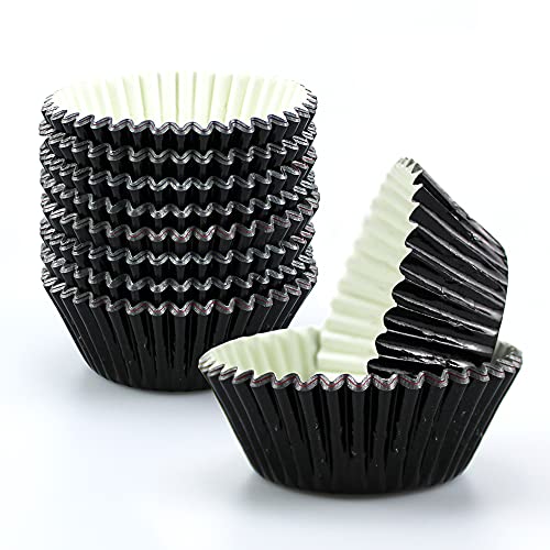 Black Cupcake Liners for Baking,GOLF 500 Pack Standard Size Black Foil Cupcake Liners Wrappers Metallic Baking Cups,Muffin Paper Cases - color: Black