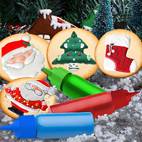 Artcome Christmas Series Cookie Decorating Tool Set, 11 Pcs Circle Cookie Cutters, 6 Pcs Easy Squeeze Write Bottles and 6 Pcs Sugar Stir Needles for DIY Decorating Cookies and Cakes