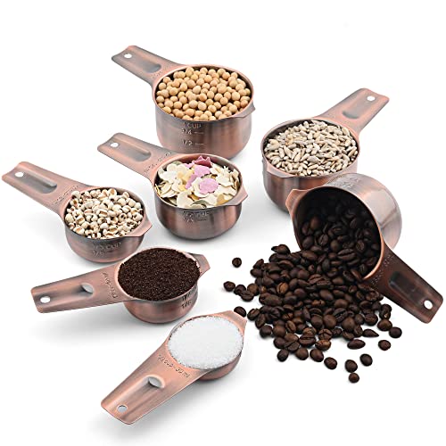 Measuring Cups and Spoons Set, Copper Measuring Cups and Spoons Set for Dry & Liquid, Metric&US 7 Stainless Steel MeasureR Cup&9 Spoon Leveler & Measure Enquivalents for Kitchen & Baking - color: Copper