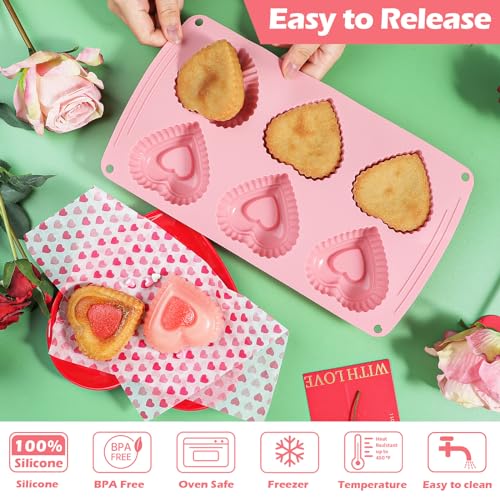 Webake Silicone Heart Cake Mold 3 Inch Tiered Mini Heart Shaped Cake Pans, Heart Cake Molds Muffin Pan, Pack of 2 - style: Tiered Heart