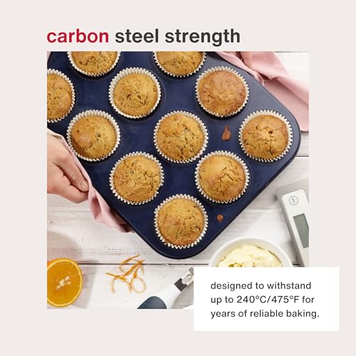 Zyliss E980200 Non-Stick 12 Hole Muffin Tin | Carbon Steel | Dark Blue | Baking Tins/Yorkshire Puddings/Mini Cake/Small Cakes | Dishwasher Safe | 5 Year Guarantee - style: 12 Hole Muffin Tin