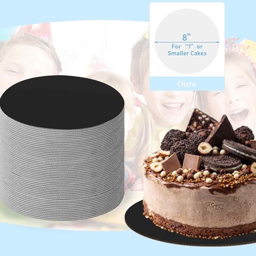 JCD 8" Black Cakeboard Round,Disposable Cake Circle Base Boards Cake Cardboard Pizza Plate Platter 8 inch,Pack of 40-Thinner But Stronger(Black, 8inch/40Pcs) - color: Black, size: 8inch/40Pcs