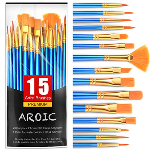 AROIC Acrylic Paint Brush Set, 15 pcs Nylon Hair Paint Brushes - color: Blue, size: 15pcs-blue