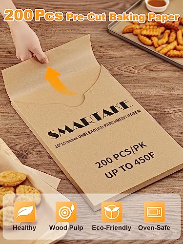 SMARTAKE 200 Pcs Parchment Paper Baking Sheets, 10x15 Inches, Non-Stick - size: 10" x 15"