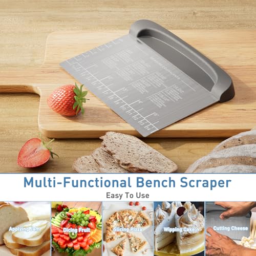 2 IN 1 Upgrade Bench Scraper, Dough Scraper, Stainless Steeel with Scale - color: Gray
