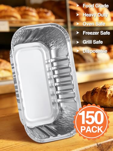 NEEBAKE 150 Pack 6x3.5x2 Disposable Aluminum Loaf Pans - 1 Lb Mini Loaf Pans, Small Aluminum Tin Foil Baking Pan, Food Containers for Baking, Cakes, Bread, Meat, Loaves - style: 150 Pack