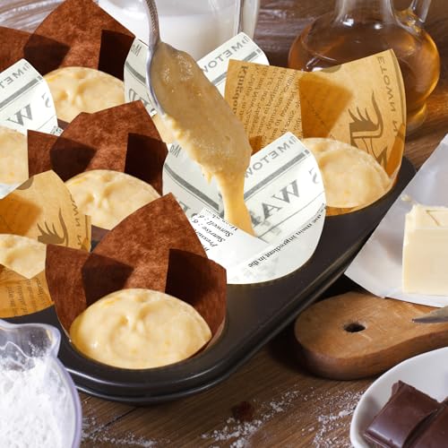 Potchen 800 Pcs Tulip Cupcake Liners Baking Cups,Newspaper,Mocha Style - color: Newspaper, style: Mocha Style