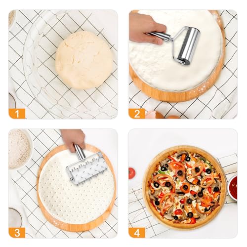 2Pcs Pizza Dough Roller & Dough Docker Kit Stainless Steel Rolling Pin