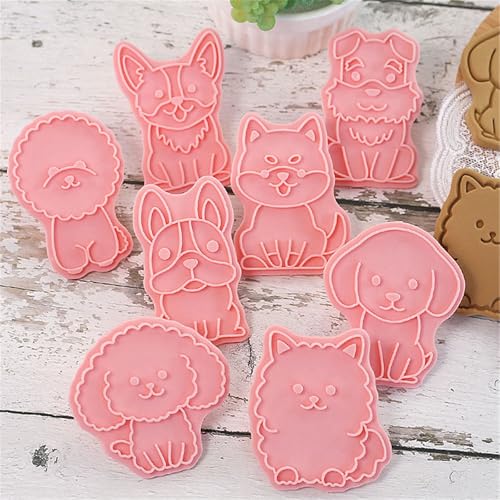 Ishang Dog Shaped Cookie Stamps Set Plastic 8Pcs