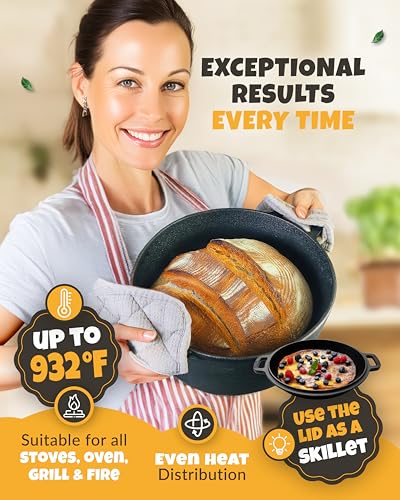 CRUSTLOVE 5 QT Pre-Seasoned Dutch Oven for Bread Baking with Lid and Kit - size: 5QT Dutch Oven