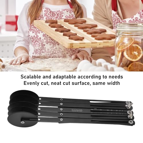 5 Wheel Pastry Cutter, Expandable Stainless Steel Pizza Slicer & Pasta Cutter, Adjustable Dough Roller Cutter for Baking Pastries Brownies and Pizza Kitchen Tool (Black)
