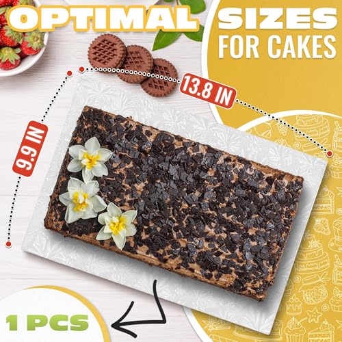 1 Pack Thick Rectangle Cake Drum 13.8x9.9 in - White 9x13 Cake Board - style: Classic