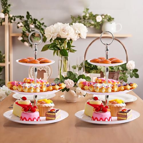 Teenyyou 8 Pack 3 Tier Plastic Cupcake Stand Bulk, Silver White, Round - color: Silver White, style: Round