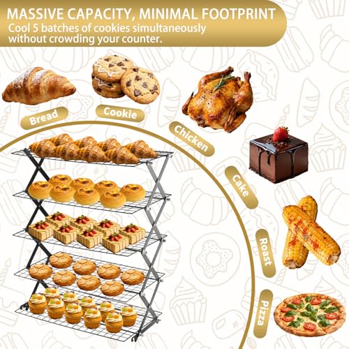 5-Tier Stackable Cooling Rack for Baking, Collapsible Wire Cookie Rack with Adjustable Heights, Non-Stick Roasting & Drying Rack for Cupcakes, Pies and Pastries, Space-Saving Kitchen Essential - size: 5 Tiers