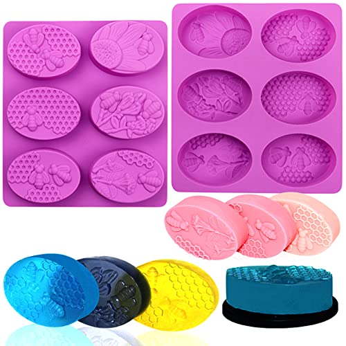 Bee Honeycomb Silicone Molds, 2 Pack Oval Soap Mold 12 Cavitiy - color: Oval Bee Soap