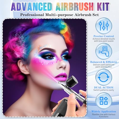 Airbrush Kit With Compressor, 48PSI High Pressure Portable Airbrush, 0.3mm Nozzle Airbrush Gun, 6000 mAh Airbrush Compressor, Airbrush Sets for Nail Art, Painting, Cake Decor, Makeup, Modeling