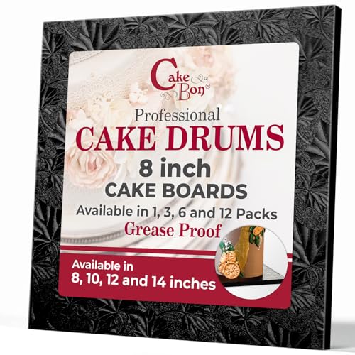 Cakebon Cake Boards 8" Black Square Cake Drums 1/2" Wrapped Edge 1Pack - color: Black, size: 8 Inch