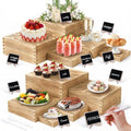 10PCS Pine Wooden Nested Buffet Risers with Mini Signs