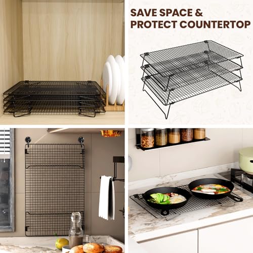 Cooling Racks for Cooking and Baking, 3-Tier Stackable 17x11 Inch - size: 17"x11"