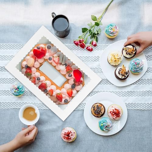 MUMULULU 14x10x4 Inch Cake Boxes with Window White Bakery Boxes Large Treat Box for Donuts Cookies Dessert Cupcakes Pastry Baking Pie Packaging (18)