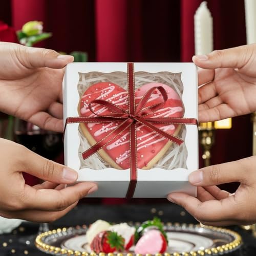 NEKSUNBAK 50PCS 5x5x1.2 inch White Cookie Gift Boxes