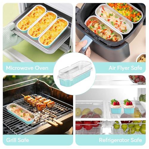 100 Pack Mini Loaf Pans with Lids and Spoons,6.8oz Bule Small Loaf Pans - color: Light Blue