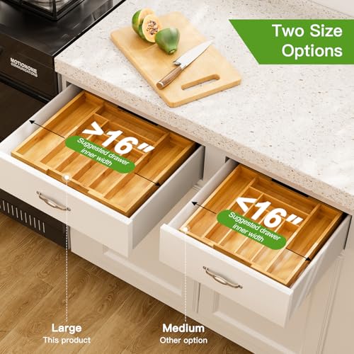 Pipishell Expandable Bamboo Silverware Organizer, Large Kitchen Drawer Tray - color: Natural, size: Large