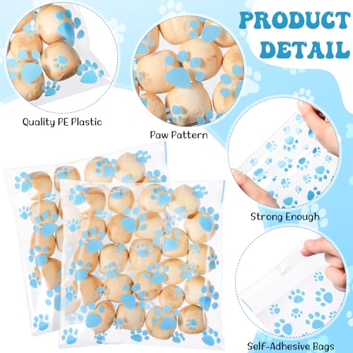 Pasimy 200 Pcs Dog Paw Treat Bags, Clear Self Adhesive Clear Blue - color: Clear Blue