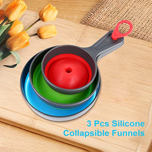 Silicone Collapsible Funnel Set, 3 Wide-Mouth Funnels for Mason Jar Canning