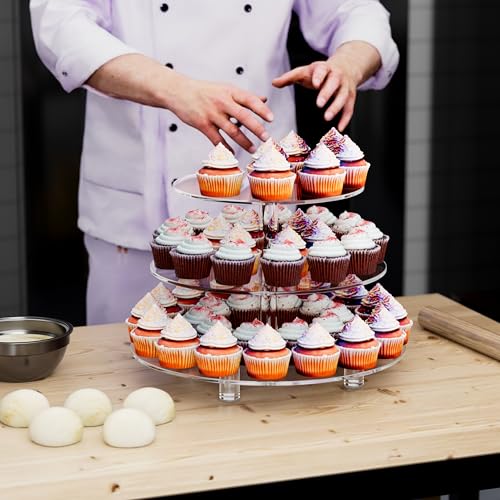 3 Tier Acrylic Cupcake Tower, 10" 12" 14" Round Trays - size: 14" x 14" x 9.1"